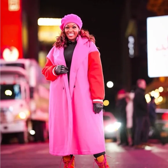 Bold Pink and Orange Trench Coat with Oversized Fit - Picture 7 of 15